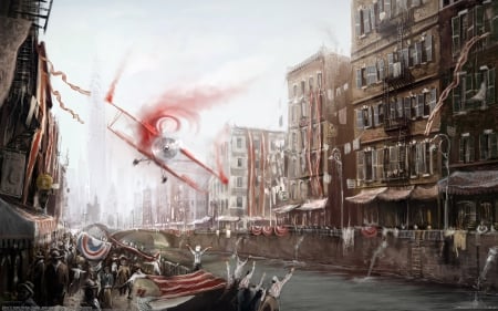 Victory day - airplane, building, people, victory, artem borisov, painting, art