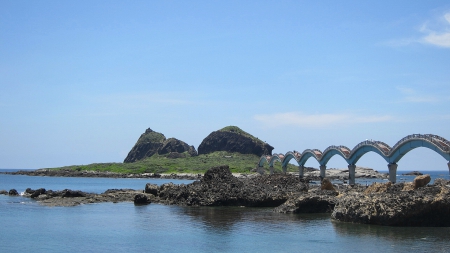 Sea and bridge - Reef, Seascape, blue sky, sea, bridge