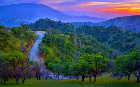 MOUNTAIN ROAD - Mountains, sunset, Beautiful, Landscapes, Road, winding, sky