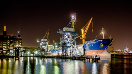 baltimore ship docks at night - piers, docks, ship, harbor, night, stars