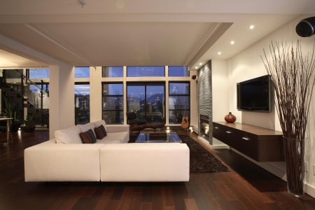 Enjoy the View - fireplace, window view, beautiful spaces, sofa