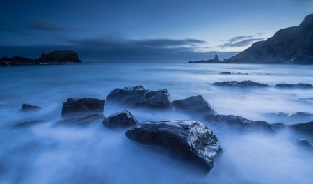 Blue - sea, nature, blue, rocks