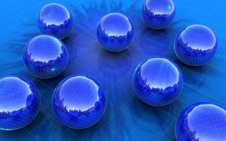 blue spheres - spheres, 3d, blue, ball