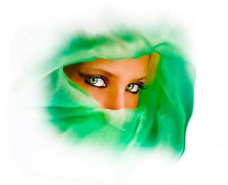 Green Veil - woman, veil, serene, girl, photography, lovely, fantasy, veiled, face, art, beautiful, green, digital