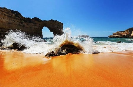 Beachside Arch - cliff, water, sea, waves, rocks