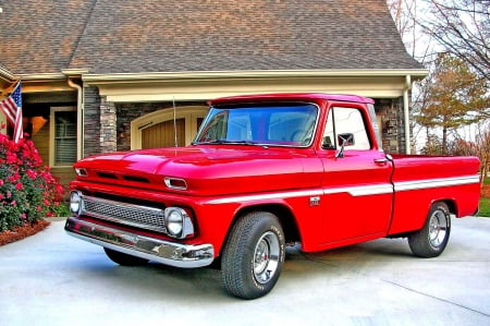 Bright Red 1966 Chevy Pickup Truck - truck, pickup, red truck, chevy