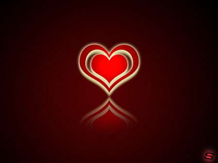 HEART - love, vector, heart, valentine, glow, abstract, dark, yellow, red, 3d, rreflection, soul