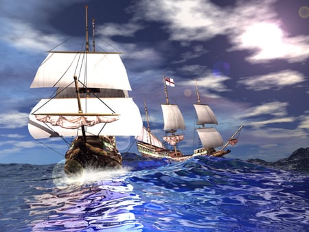 Tall ship on the High seas - sail, ocean, water, pretty water, boat