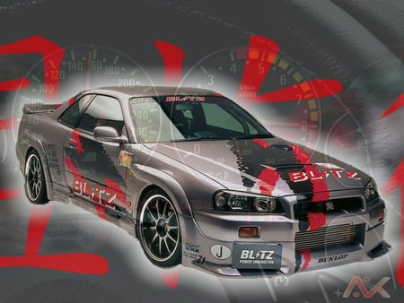 Skyline  - racing, skyline, blitz, gray, nissan, power