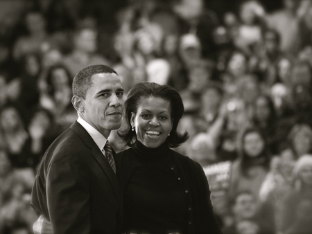 Obama and the first lady - president obama, popular, nobel, nobel prize, black and white, barack obama, usa, president, peace, politique skz, obama