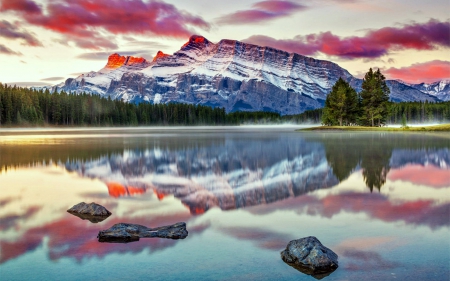 Two Jack Lake/ Mount Rundle, Banff, Alberta - Mountains, Nature, Canada, Reflection, Lake