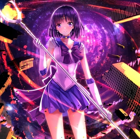 â™„ - beauty, nice, female, magic, anime girl, purple, pretty, sailor saturn, anime, short hair, girl, magical, magical girl, lovely, sailor moon, cg, hd, beautiful, sweet, sailormoon