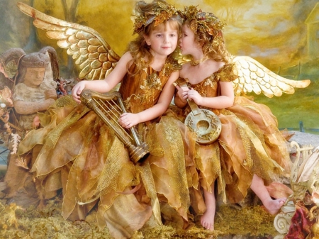 Golden Angels - angels, golden, children, photography