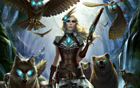 Outcast Odyssey - magical, light, wings, fantasy, bird, wolf, art, creatures, game, blue, animal, outcast odyssey, owl