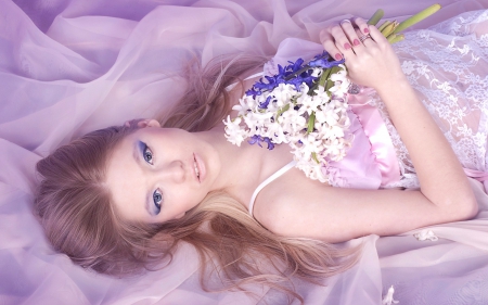 Beauty - make-up, purple, woman, model, girl, flower, pink