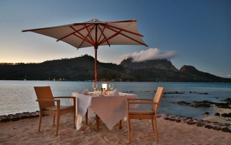 Romantic Dinner for Two - dinner, nature, beach, table, sea