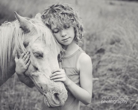 Best Friends - best friends, black and white, horse, boy