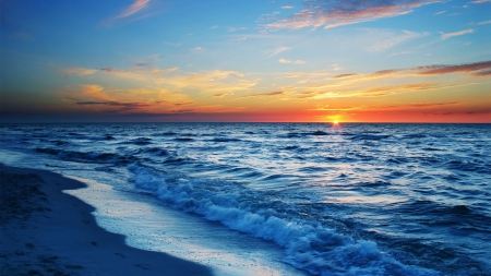 marvelous ocean sunset - horizon, beach, sunset, sea, waves