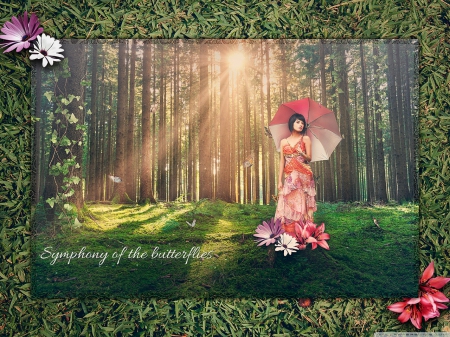 Magnificent - girl, forest, umbrella, frame