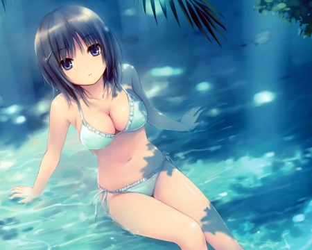 Bikini Anime Girl - anime, swimsuit, summer, bikini, black hair, girl