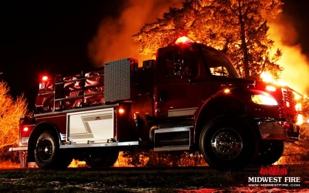 Midwest Fire Hard At Work - fire, trees, midwest, truck