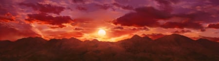 Red Sun - horizon, anime, scenery, landscape, scene, great, mountain, shining, sunray, hd, sky, sun, hill, realistic, ray, beautiful, scenic, beauty, cg, glow, glowing, awesome, cloud