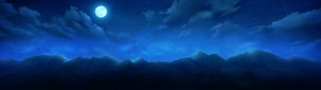 Blue Moon - nice, realistic, beauty, horizon, sky, glowing, pretty, cloud, anime, scene, moon, hill, scenic, landscape, mountain, light, night, lovely, shining, cg, bright, hd, glow, blue, beautiful, scenery, sweet, awesome