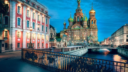 spectacular orthodox church in st petersburg hdr - dusk, river, city, bridges, church, hdr