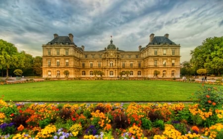 Beautiful architecture - flowers, courtyard, sky, architecture