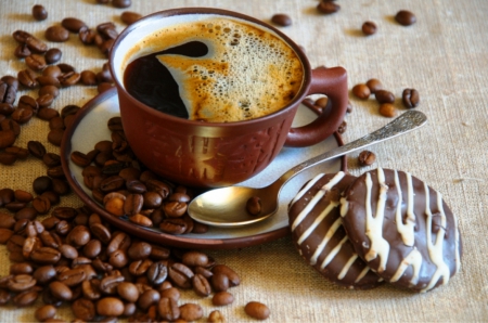 Coffee - abstract, black, coffee, coffee beans, photography, cookies, tasty, cup