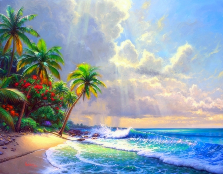 ✫Clearing Storm✫ - warm, panoramic view, summer, attractions in dreams, scenery, creative pre-made, stunning, paradise, tropic, sky, clouds, trees, relaxing, beautiful, paintings, beaches, sea, sunshine, colors, getaways, soak up, nature, tropical, bright, places, love four seasons, travels