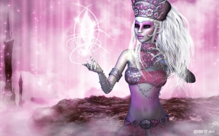 Nique - woman, lady, elf, magic, fantasy, cg, elven, pink, 3d, spell