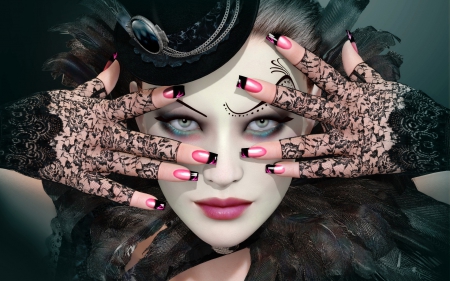 Woman - woman, people, lace gloves, makeup