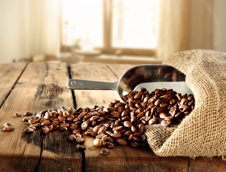 Coffee - wooden, window, coffee, coffee beans