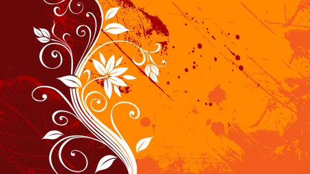 Floral Grunge Leaf - Orange - vector, floral, graphics, orange, grunge, leaf