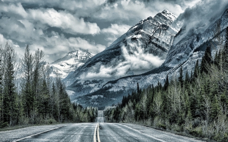 Mountain road alaska - clouds, beautiful, road, outdoor, alaska, colors, forest, magical, mountain, nature