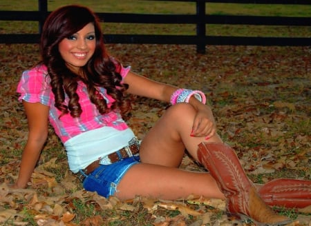 Cowgirl Poised - style, girls, westerns, women, models, ranch, cowgirls, outdoors, brunettes, rodeo, fun, female, boots, fashion