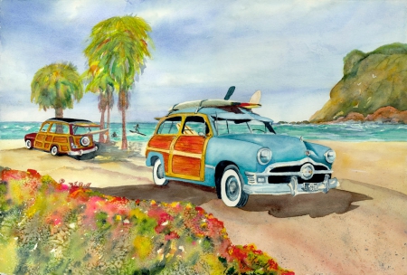 Surfer Woodie - fantasy, beach, woodie, surfer