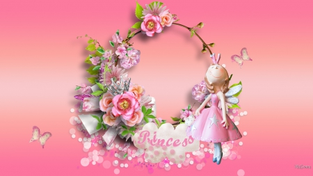 Ballerina Pink - bokeh, summer, ballerina, butterflies, crown, spring, flowers, princess, ballet