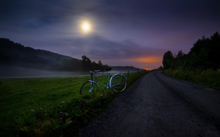 Amazing - moon, fields, sunset, bike