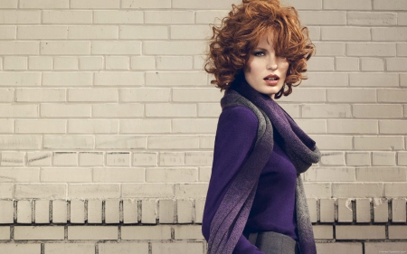 Red Curls - Red Hair, Curly, Woman, Purple Sweater