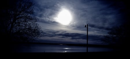 Lake Moon - Moon, Lake, Nature, Dark