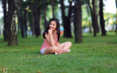 Cute Girl - green, field, cute, girl