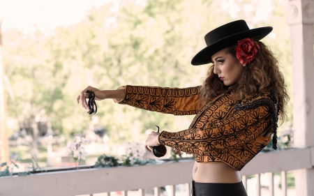 Ole! - hat, spanish, woman, model, girl, dominique, castanets, ole