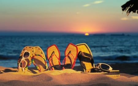 Slippers - slippers, sands, beach, sky