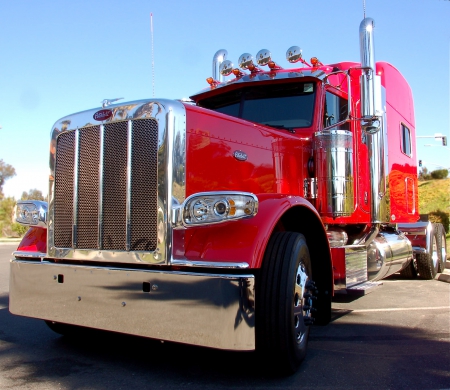 Bright Red Peterbilt - truck, peterbilt, big rig, semi