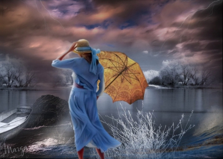 STORM - WINDY, CLOUDS, SKY, UMBRELLA, STORM, FEMALE