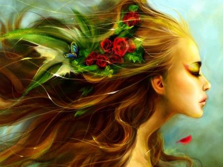 Fragrance of Love - beauty, woman, love, fragrance, flowers, fantasy