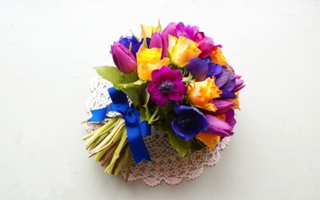 Beautiful flowers - purple, yellow, blue, bouquet, flower