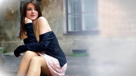 Waiting - cute, girl, pretty, outdoor